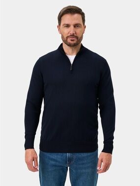 NWT Alan Paine Men's Navy Baron Half Zip Half-Zip Mock Neck Sweater